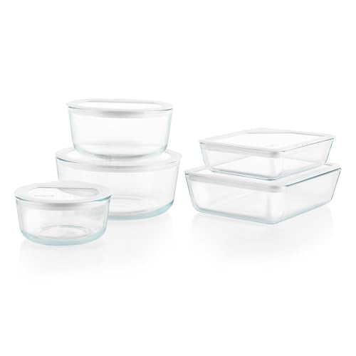 Glass Food Storage Containers Set with Airtight Lids - 5-Piece Pyrex Kitchen Storage