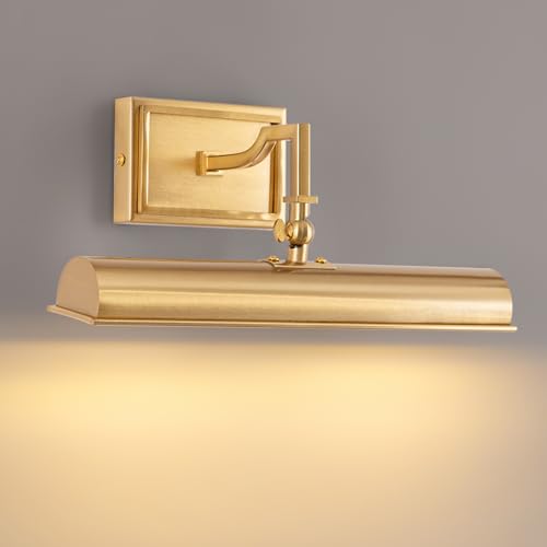 Gold Wall Picture Light - 12 Inch Hardwired Art Display Sconce, 270° Rotatable & Dimmable, E12 Base, for Painting & Artwork