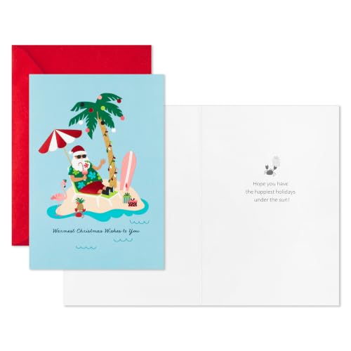 Hallmark 16-Pack Funny Christmas Cards with Envelopes – Tropical Santa Beach Design