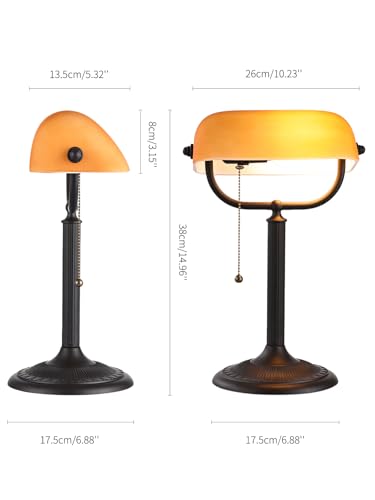 Quick-Change Desk Lamp with Amber Glass Shade - 1-Minute Replacement - Matted Amber