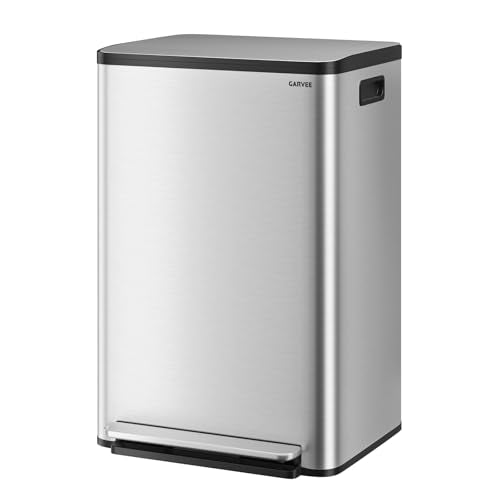Garvee Silver 13 Gallon Stainless Steel Trash Can with Removable Inner Bucket & Soft Close Lid