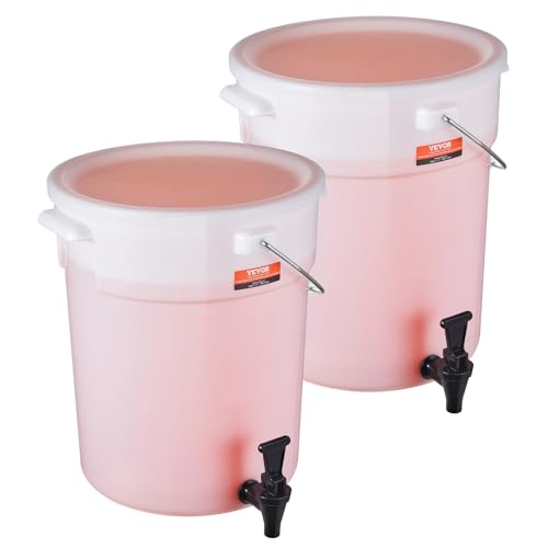 5 Gallon Beverage Dispenser 2 Pack - Plastic Juice Water Carriers with Spigot & Lid