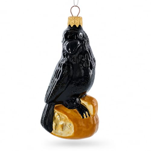 Black Crow Glass Christmas Ornament - Hand-Painted Ukrainian Holiday Decor