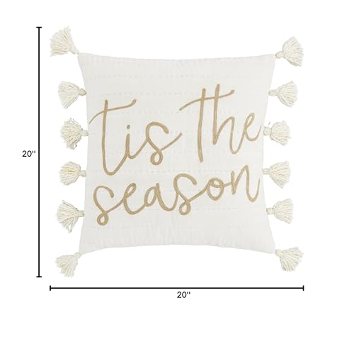 Mud Pie White and Gold Christmas Pillow, Tis' The Season