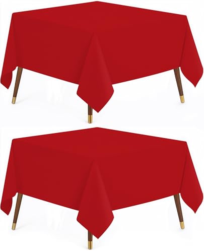 Utopia Kitchen 2 Pack Red Square Tablecloth 54x54 Inches - Wrinkle-Resistant & Stainproof Polyester