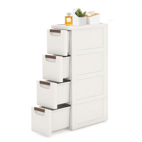 4-Drawer Slim Bathroom Storage Cabinet - Narrow Rolling Cart Organizer, White, 7.5x16.5x28.9 inches