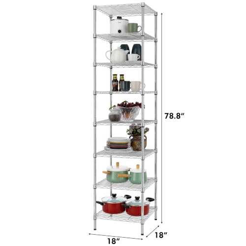 78.8-Inch Heavy Duty Wire Shelving Rack - 8 Tier Chrome Storage Unit