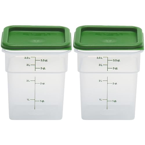 Cambro 4 QT Square Food Storage Container with Green Lid - BPA-Free, Microwave Safe, 2 Pack