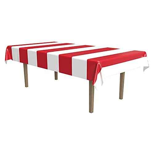 Beistle Red and White Striped Plastic Tablecover