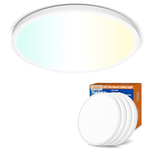 White 18-Inch LED Flush Mount Ceiling Light 4-Pack - Dimmable, Energy Saving, Flat Panel for Kitchen & Bedroom