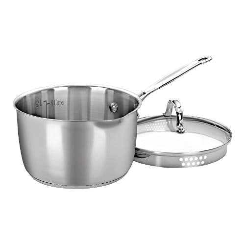 Cuisinart 3-Quart Stainless Steel Saucepan with Lid, Induction Ready, Drip-Free Pouring