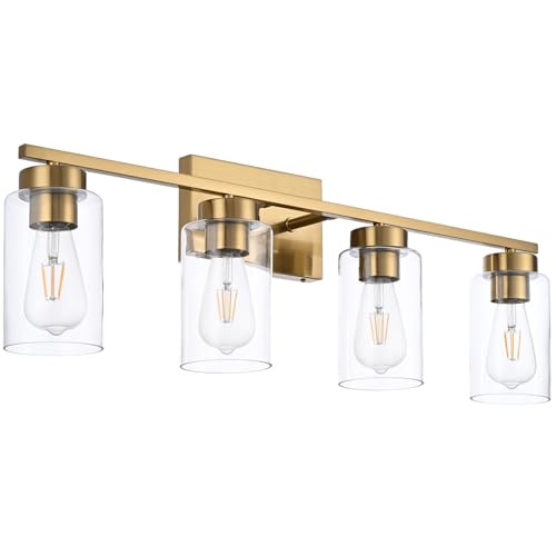4-Light Bathroom Vanity Light Fixtures - Brushed Brass Wall Sconces with Clear Glass Shades - Gold, 4 Lights - Variation of THIS listing