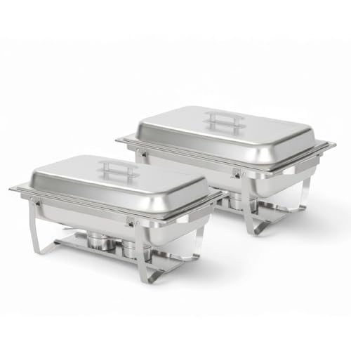Alpha Living 8QT Chafing Dish Set 2 Pack - Alpine Gray Handles, Stainless Steel