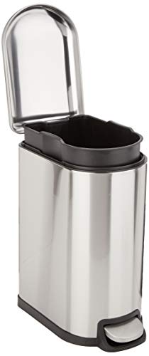 Small Trash Can with Soft-Close Pedal, Removable Inner Bucket, Silver - 2.6 Gallon Narrow