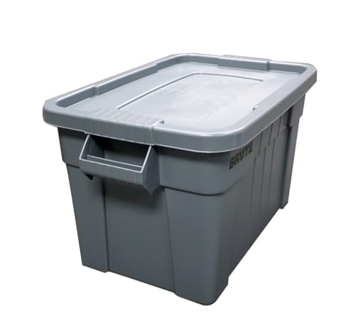 Rubbermaid Commercial 20-Gallon Gray Heavy-Duty Tote with Lid, Reusable Storage Box