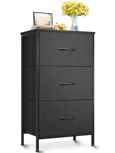 AODK Small Black Dresser with 3 Spacious Drawers for Bedroom & Nightstand