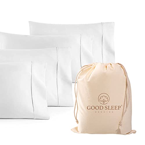 Good Sleep Bedding 4-Pack Queen Egyptian Cotton Pillowcases - White, 1000 TC, Standard Size