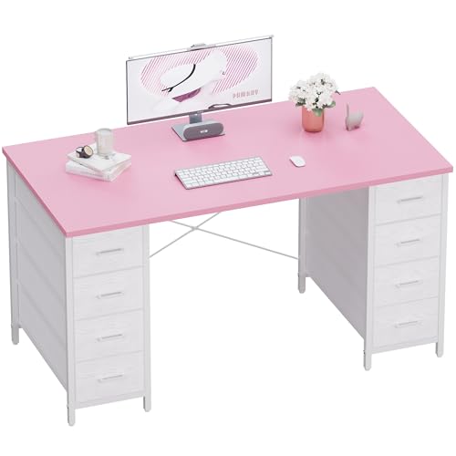 Pink 47-Inch Computer Desk with 8 Fabric Drawers for Home Office & Gaming