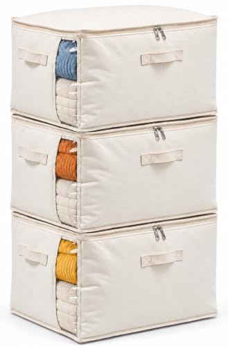 Vailando Natural Canvas 3-Pack Comforter & Clothing Storage Bags, Foldable & Water-Resistant