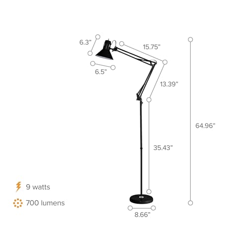 Bostitch Office VLF100F Swing Arm Metal Floor Lamp, 72" Tall with