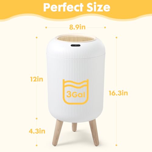 ONLCUK White Motion Sensor Bathroom Trash Can 3 Gallon Touchless Waste Bin
