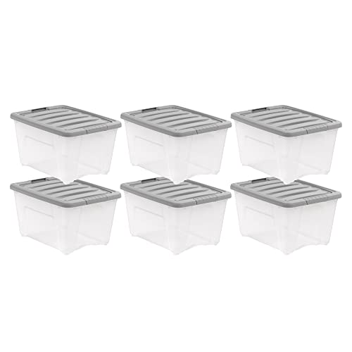 32 Qt. Stackable Plastic Storage Bins with Latching Lids - Set of 6