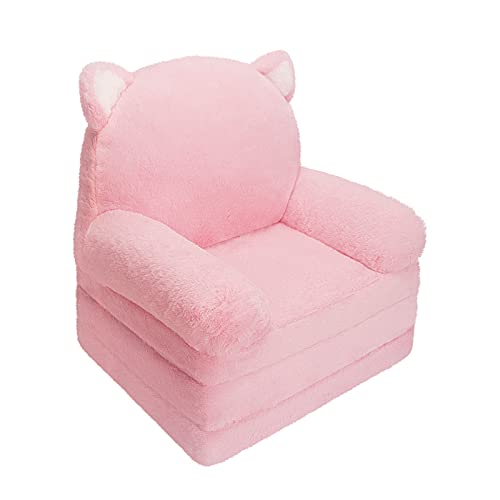 MONKISS Kids Couch Pink Kitty - 2-in-1 Toddler Sofa & Floor Seat for Boys & Girls