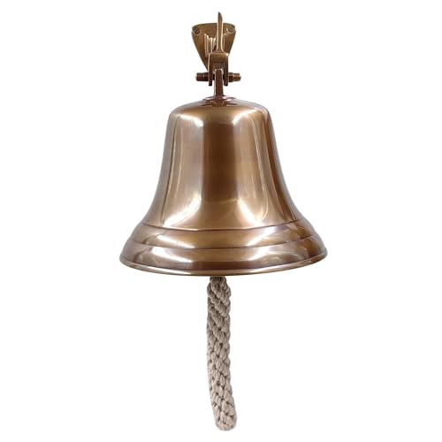 7-inch Solid Brass Wall Mount Ship Bell - Antique Maritime Hanging Bell for Reception, School, Outdoor & Indoor Use by The Metal Magician
