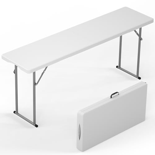 HLPB 6 ft Narrow Folding Table with Handle & Safety Lock - Space-Saving, Heavy-Duty