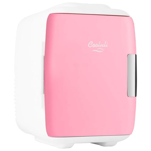 Cooluli Pink 4L Mini Fridge for Food, Drinks, Skincare & Makeup - Portable Cooler & Warmer, Car & USB Power
