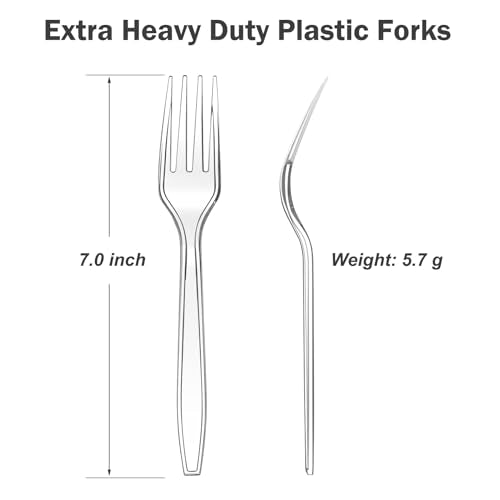 Dealusy 360 Pack Heavy Duty Clear Plastic Forks - Disposable & Reusable, Food Grade, Hot & Cold Use