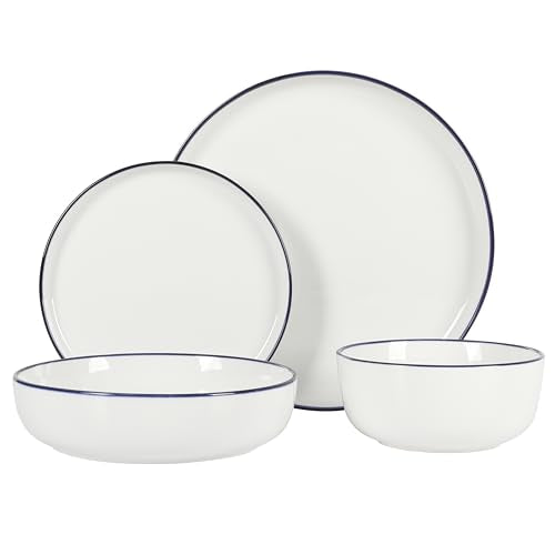 Gibson Home Oslo 16-Piece Blue Rim Porcelain Dinnerware Set for 4