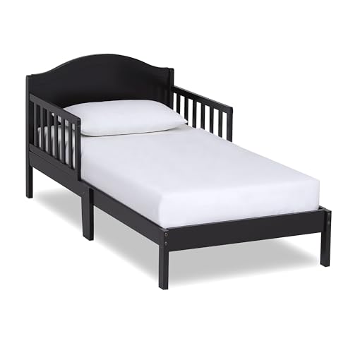 Toddler Bed with Safety Rails - Black, GREENGUARD Gold Certified, Pinewood