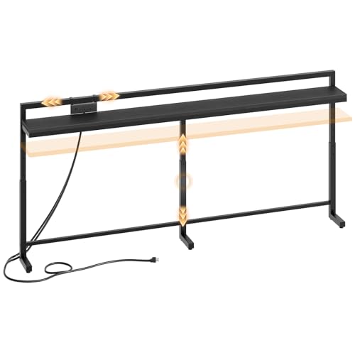 Narrow Console Table with Adjustable Height and Power Outlets - Black, 78.7"