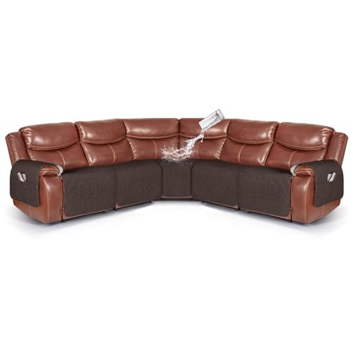 Chocolate Waterproof Recliner Sectional Couch Cover - 5 Seat Recliner Slipcover with Storage Pockets
