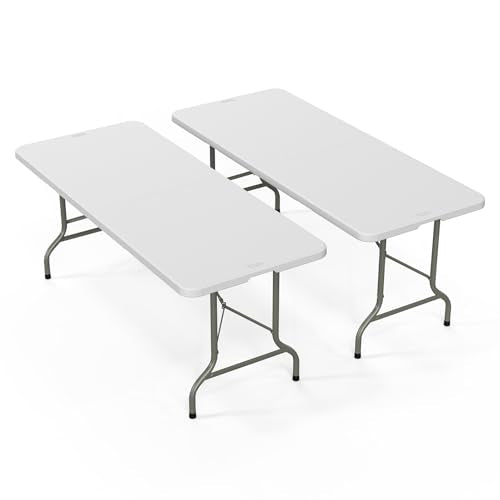 VINGLI 6-Foot Portable Folding Plastic Table Set - 2 Pack, Indoor & Outdoor