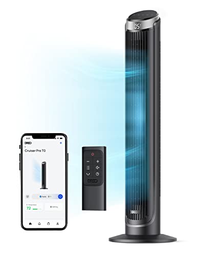 DREO Silver Smart Tower Fan 28dB, 90° Oscillating, 11.42x11.42x40in