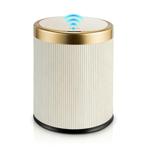 Pukomc Automatic Motion Sensor Trash Can with Lid - Beige, Odor Control, Waterproof, Silent