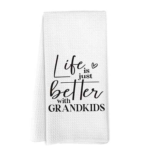 Grandma Gifts Kitchen Towels, Life is Just Better with Grandkids Dish Hand Tea Towels for Kitchen Decor, Gifts for Grandparents Grandma Grandpa from Grandkids Grandchildren, 16x24inch