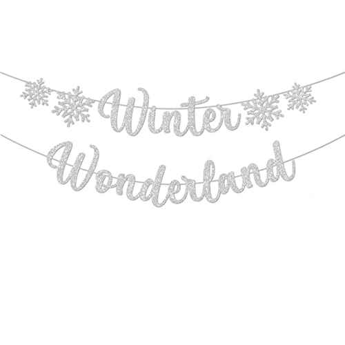 3Pcs Winter Wonderland Banners, Glittery Snowflake Banner Christmas Decorations Banners Winter Holiday Garland Photo Props Banner for Party Home Decor (Silver Blue)