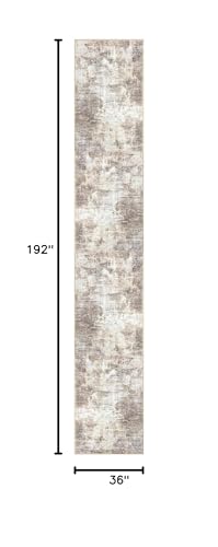Abstract Runner Rug 3x16 Ft - Washable, Non-Slip Floor Carpet for Hallways & Entryway - Gold/Yellow/Brown/Beige/White