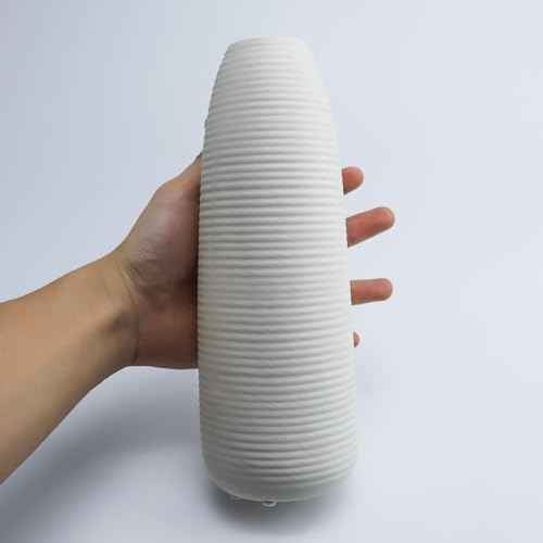 Modern Simple White Ceramic vases, 9 Inch vase for Pampas Grass, Matte Stripes Creative Decoration Table Desk Living Room Bedroom centerpieces, Wedding Party Gifts£¨White-04£©