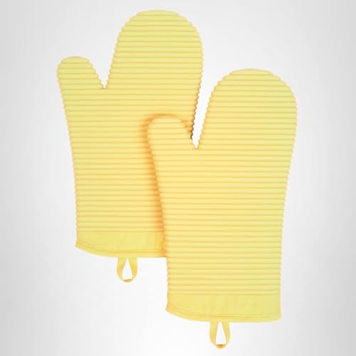 KITCHENAID Ribbed Soft Silicone Oven Mitt 2-Pack Set, 7.5"x13", Orange Sorbet
