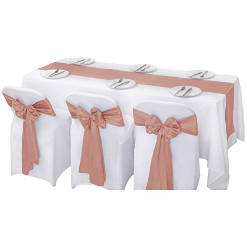6Pack Satin Table Runner 12x108 Inches - Rose Gold, 6 Pack for Wedding & Events