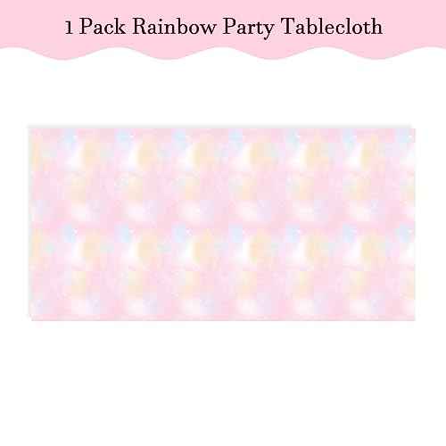 Agltp Pastel Rainbow Tablecloth, Plactic Pastel Table Cloths for Parties Disposable, Rectangle Pink Rainbow Table Cloths for Parties Decoration Birthday Christmas Baby Shower Party 54 x 108 Inches