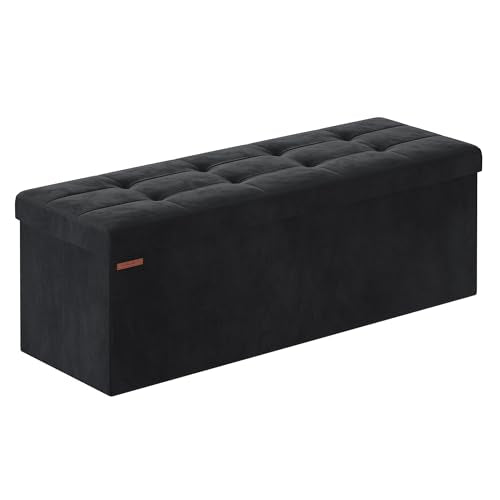 INK Black Velvet Storage Ottoman Bench - Foldable Foot Rest, 43 Inches