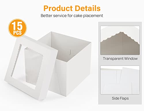 Kootek 15 Pack 10x10x8 Inch Cake Boxes with Clear Windows for Cakes & Pastries