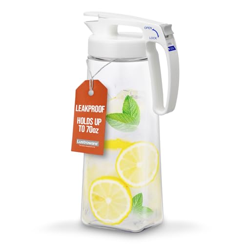 Large 2.1L Airtight Plastic Pitcher - Heat-Resistant, BPA-Free, One Touch Open, Space-Saving