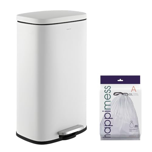 White 8 Gal Step Trash Can with Soft Close Lid - Cotton Finish