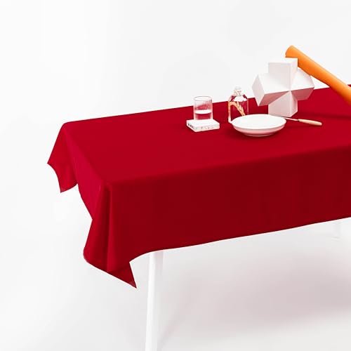 60x102 inch Red Rectangular Tablecloth - 210 GSM Polyester, Waterproof & Wrinkle-Resistant for Parties